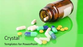  Presentation with pill bottle - Beautiful presentation theme featuring pill bottle with coloured pills on green backdrop and a seafoam green colored foreground