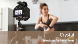 Presentation with food additives - Slides featuring pill camera - happy healthy young girl recording background and a coral colored foreground