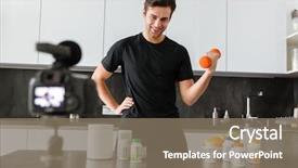  Presentation with food additives - Cool new presentation theme with pill camera - happy young man filming his backdrop and a violet colored foreground