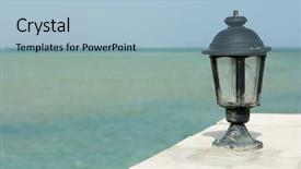  Presentation with plastic in the sea - Slides having pillar candle - lamp and sea on background background and a light blue colored foreground