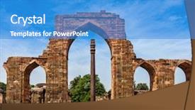  Presentation with curiosity - PPT theme with pillar in qutub complex - metallurgical background and a teal colored foreground