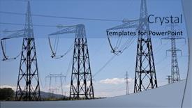 Presentation with electricity - Presentation theme having pillars with electricity transmitting lines in field under blue skies background and a teal colored foreground