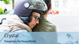  Presentation with woman in sea - Audience pleasing slides consisting of pillion seat of vespa backdrop and a light blue colored foreground