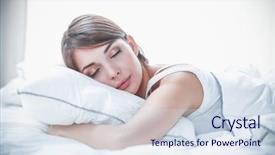  Presentation with bed - Presentation design having pillow sleeping - beautiful girl sleeps background and a sky blue colored foreground