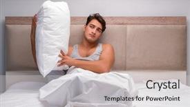  Presentation with insomnia - Cool new PPT layouts with pillow sleeping - man suffering from bad case backdrop and a  colored foreground