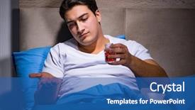  Presentation with medical pills - Presentation with pillow sleeping - man taking medical pills background and a ocean colored foreground