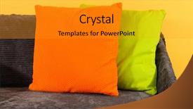  Presentation with colorful of antibiotics capsule pills - Theme having pillows on couch on yellow background and a gray colored foreground