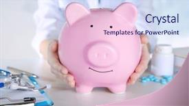  Presentation with piggy bank - Cool new theme with future pills - doctor's hands with piggy bank backdrop and a sky blue colored foreground