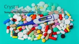  Presentation with abstract medical - Cool new slide deck with pills and electronic thermometer 37 5 degrees - abstract medical background backdrop and a teal colored foreground