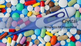  Presentation with abstract medical - Colorful slide set enhanced with pills and electronic thermometer backdrop and a teal colored foreground