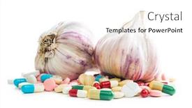  Presentation with antibiotics - Slide set with pills-and-garlic-isolated background and a white colored foreground