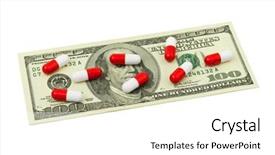  Presentation with pills money - Presentation theme consisting of pills and money isolated on white background background and a white colored foreground