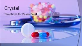  Presentation with therapeutic - Slides with pills and tablets macro still background and a light blue colored foreground