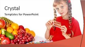  Presentation with vitamin e - Slide deck having pills apple - child with fruit and vitamin background and a white colored foreground