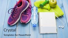  Presentation with healthy - Cool new presentation with pills apple - fitness healthy concept shoes applewater backdrop and a light blue colored foreground