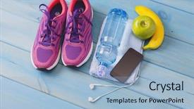  Presentation with healthy - Presentation theme having pills apple - fitness healthy concept shoes applewater background and a light blue colored foreground