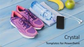  Presentation with healthy - Beautiful presentation theme featuring pills apple - fitness healthy concept shoes applewater backdrop and a light blue colored foreground