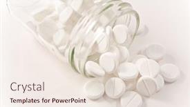  Presentation with pills - Amazing PPT theme having pills assortment on white bakcground backdrop and a sky blue colored foreground