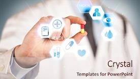  Presentation with being new doctor - Slide deck with pills health - pill is being held background and a sky blue colored foreground