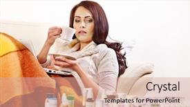  Presentation with doctor helps to get out of bed an elderly woman - Presentation theme having pills health - woman with remedy having flue background and a coral colored foreground