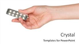  Presentation with pills - Cool new presentation theme with pills in woman hand isolated backdrop and a white colored foreground