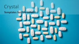  Presentation with pills - PPT theme featuring pills-on-a-blue-table background and a light blue colored foreground