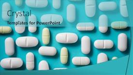  Presentation with pills - Presentation design consisting of pills-on-a-green-table background and a teal colored foreground