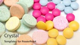  Presentation with white pills spilled from pills - Beautiful presentation theme featuring pills on a white background backdrop and a  colored foreground