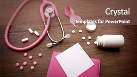  Presentation with breast cancer pills - Amazing PPT theme having pills on wooden background backdrop and a tawny brown colored foreground