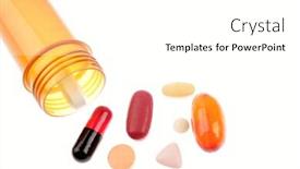  Presentation with spilling - Presentation theme with pills spilling from container on white background background and a white colored foreground