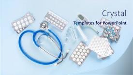  Presentation with flu virus - Slides enhanced with pills-stethoscope-syringe-capsule-medicine background and a sky blue colored foreground