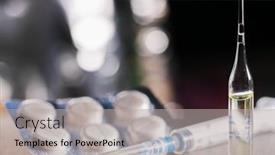  Presentation with ampoule - Audience pleasing PPT layouts consisting of pills-syringe-and-ampoule backdrop and a light gray colored foreground