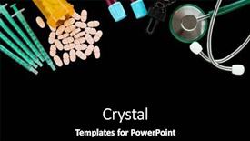  Presentation with abstract medical - Presentation theme featuring pills-syringes-stethoscope-and-test background and a  colored foreground