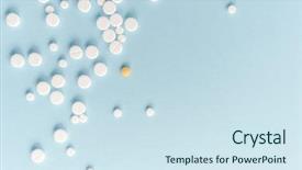  Presentation with white pills spilled from pills - Amazing presentation design having pills with one yellow tablet backdrop and a sky blue colored foreground