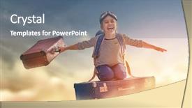  Presentation with child dream house - PPT layouts consisting of pilot - dreams of travel child flying background and a ocean colored foreground