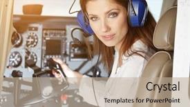  Presentation with cockpit - Presentation theme featuring pilot - woman in cockpit background and a mint green colored foreground