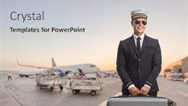  Presentation with landing plane at an airport - Slide deck with pilot-carrying-a-suitcase background and a light gray colored foreground