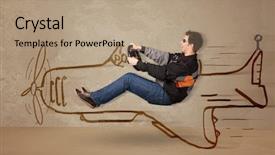  Presentation with airplane pilot - Presentation design consisting of pilot driving a hand drawn background and a coral colored foreground