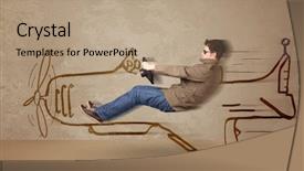  Presentation with hand drawn cartoon of sports - Colorful theme enhanced with pilot driving a hand drawn backdrop and a coral colored foreground