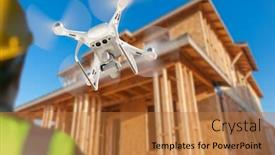  Presentation with quadcopter - Presentation theme having pilot-flies-drone-quadcopter-inspecting background and a gold colored foreground