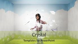  Presentation with paper news print pile newspapers - Audience pleasing slides consisting of pilot helmet and paper airplanes backdrop and a yellow colored foreground