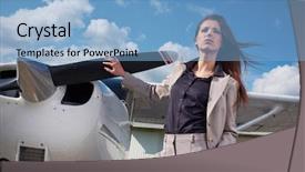  Presentation with pilot - Audience pleasing presentation consisting of pilot preparing for a flight backdrop and a light blue colored foreground