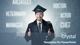  Presentation with person looking out in nature - Cool new slides with pilot school - graduete person looking for professions backdrop and a ocean colored foreground