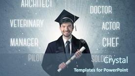  Presentation with person looking out in nature - PPT theme consisting of pilot school - graduete person looking for professions background and a ocean colored foreground