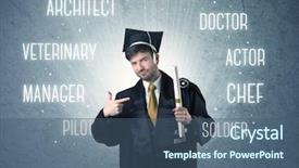  Presentation with head - Presentation consisting of pilot school - graduete person looking for professions background and a ocean colored foreground