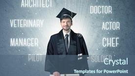  Presentation with head - Colorful theme enhanced with pilot school - graduete person looking for professions backdrop and a ocean colored foreground