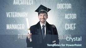  Presentation with head - Slide set featuring pilot school - graduete person looking for professions background and a ocean colored foreground