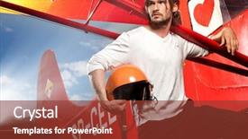  Presentation with plane - Slides having pilot school - handsome man posing next background and a tawny brown colored foreground