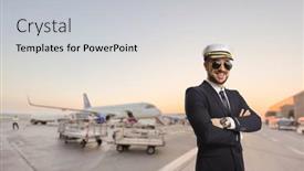  Presentation with pilot - Presentation theme having pilot-smiling-and-posing background and a light gray colored foreground