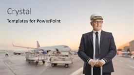  Presentation with airline industry airport parking aircraft - PPT layouts enhanced with pilot-standing-on-an-airport background and a light gray colored foreground